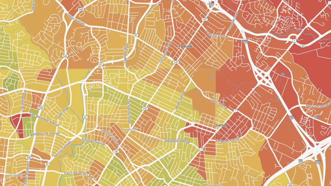 North Harford Road, Baltimore, MD Map of Drug-Related Crime Rates