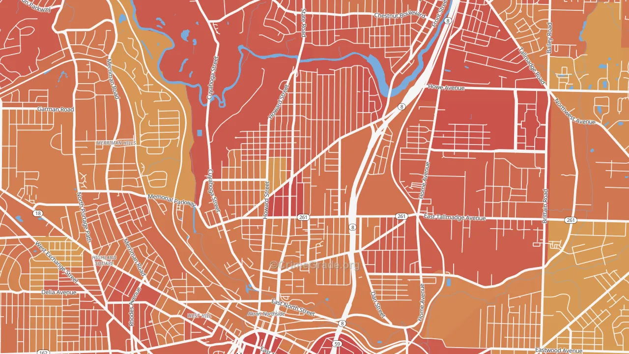 North Hill, Akron, OH Map of Drug-Related Crime Rates