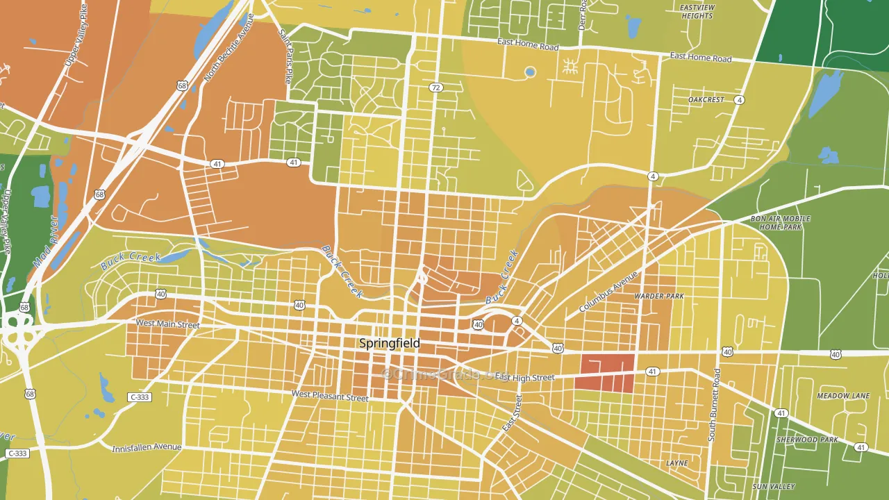 North Hill, Springfield, OH Map of Drug-Related Crime Rates