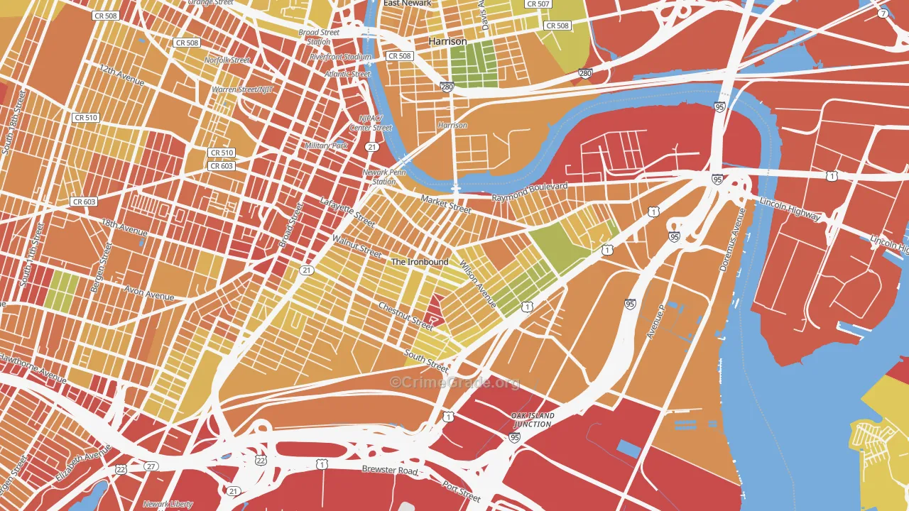 North Ironbound, Newark, NJ Map of Drug-Related Crime Rates