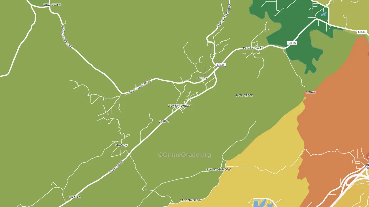 North Johns, AL Map of Drug-Related Crime Rates