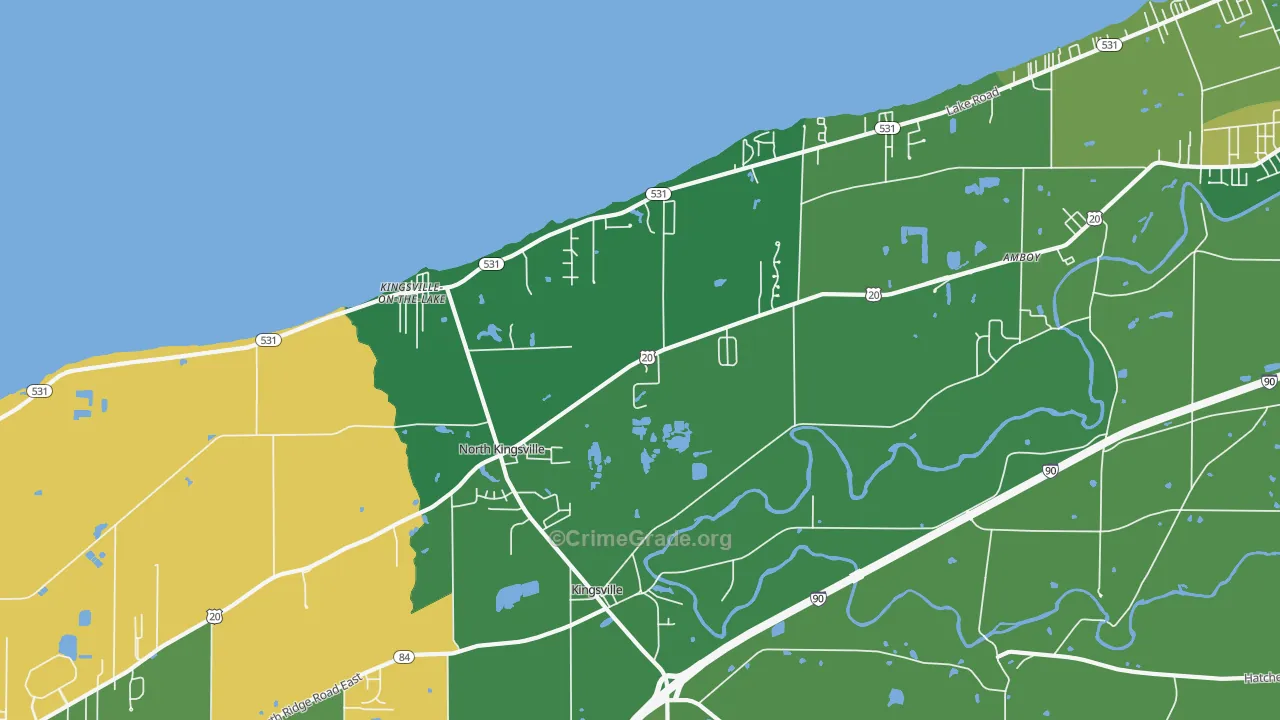 North Kingsville, OH Map of Drug-Related Crime Rates