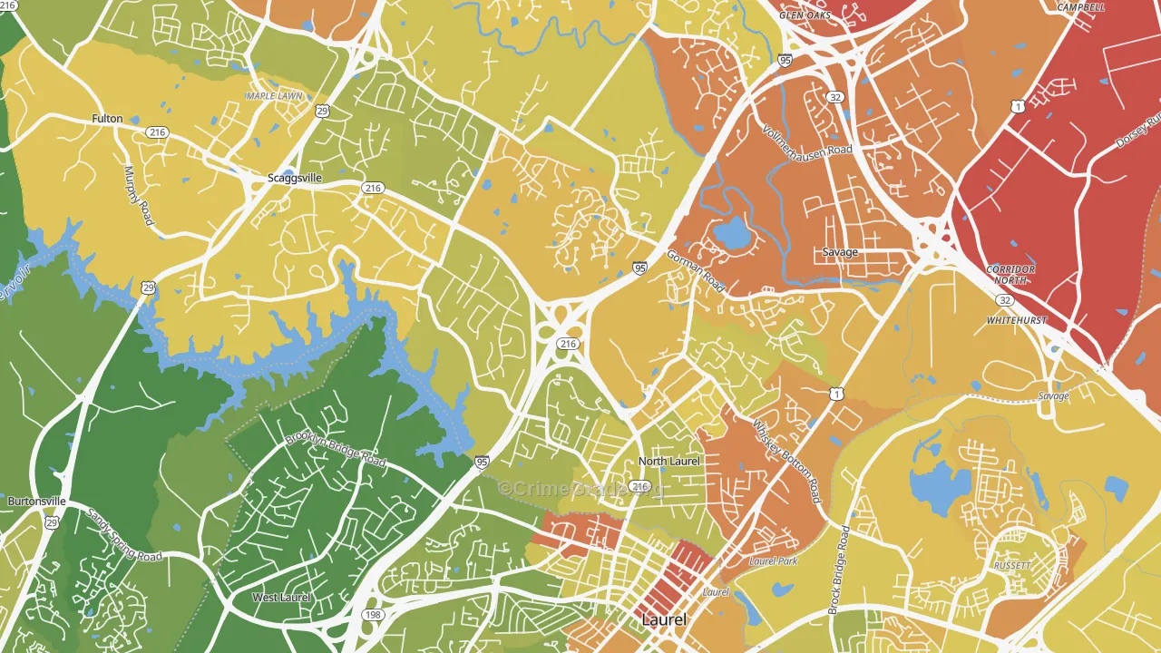 North Laurel, Scaggsville, MD Map of Drug-Related Crime Rates