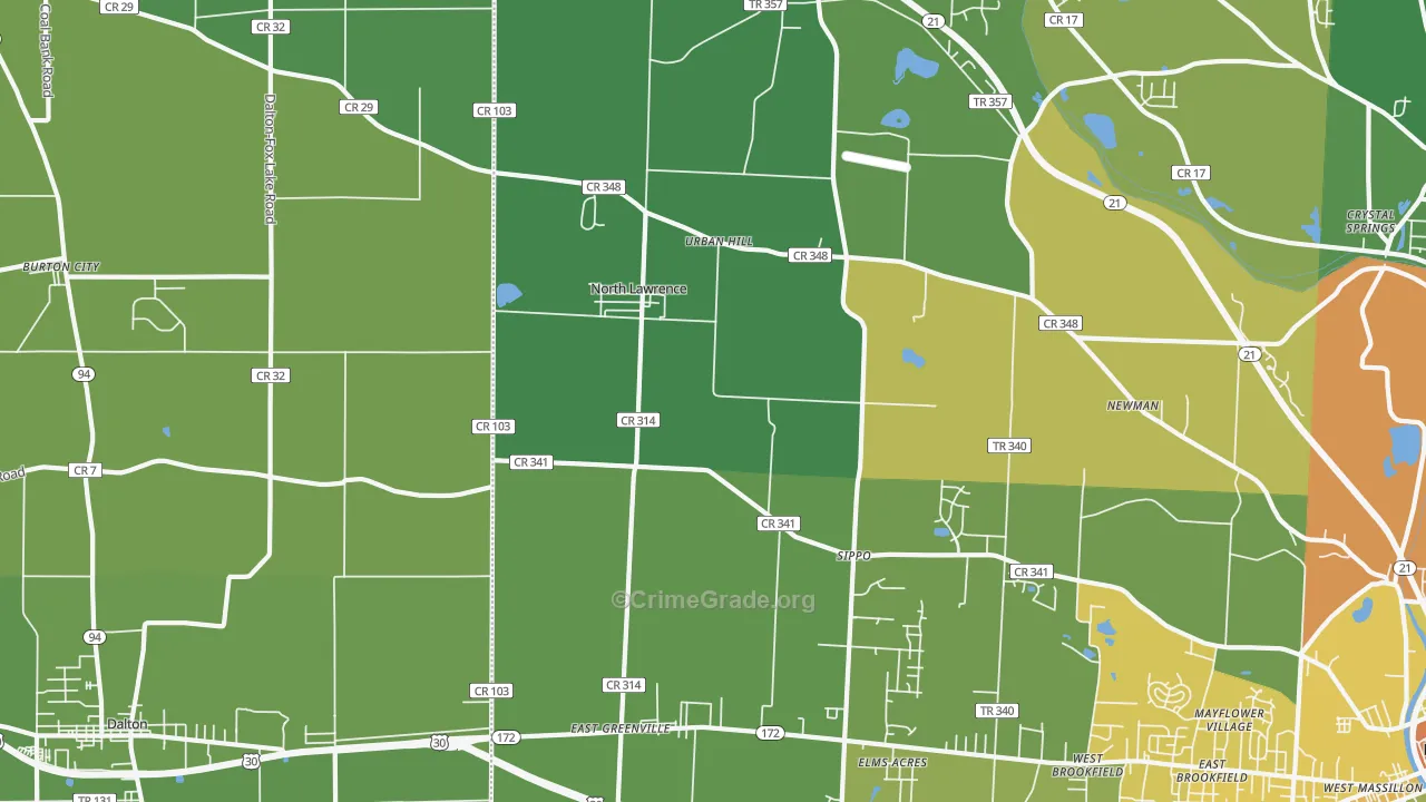North Lawrence, OH Map of Drug-Related Crime Rates