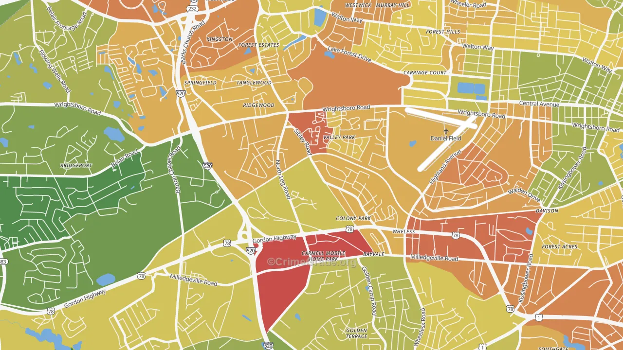 North Leg, Augusta, GA Map of Drug-Related Crime Rates
