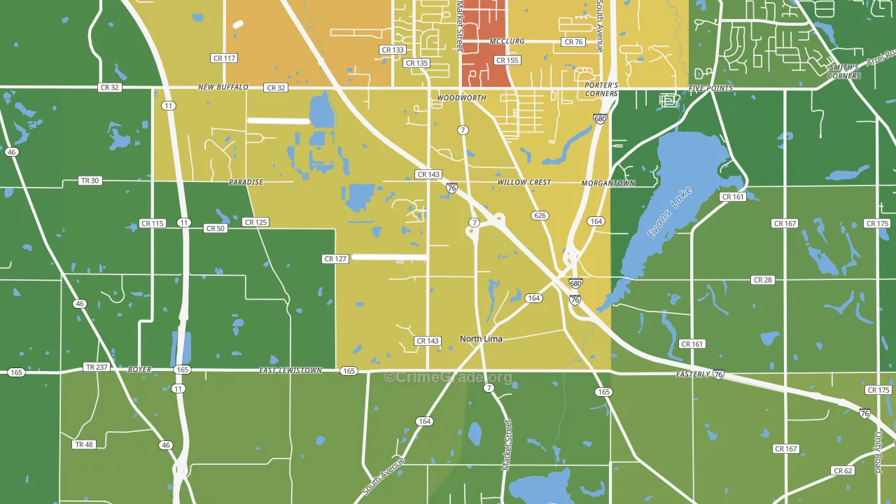 North Lima, OH Map of Drug-Related Crime Rates