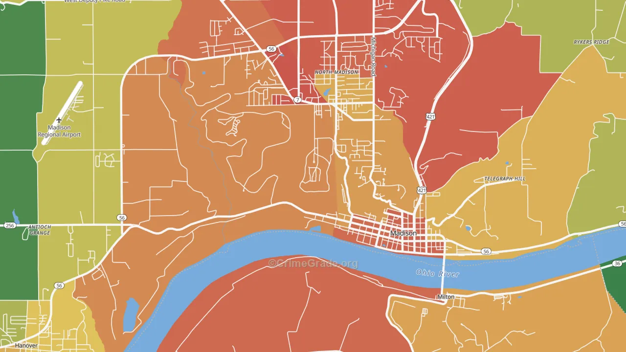 North Madison, IN Map of Drug-Related Crime Rates