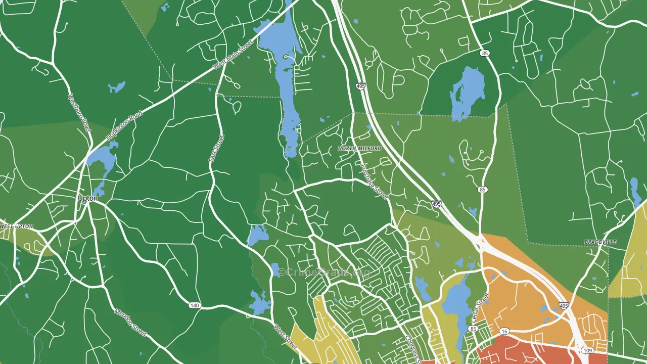 North Milford, MA Map of Drug-Related Crime Rates