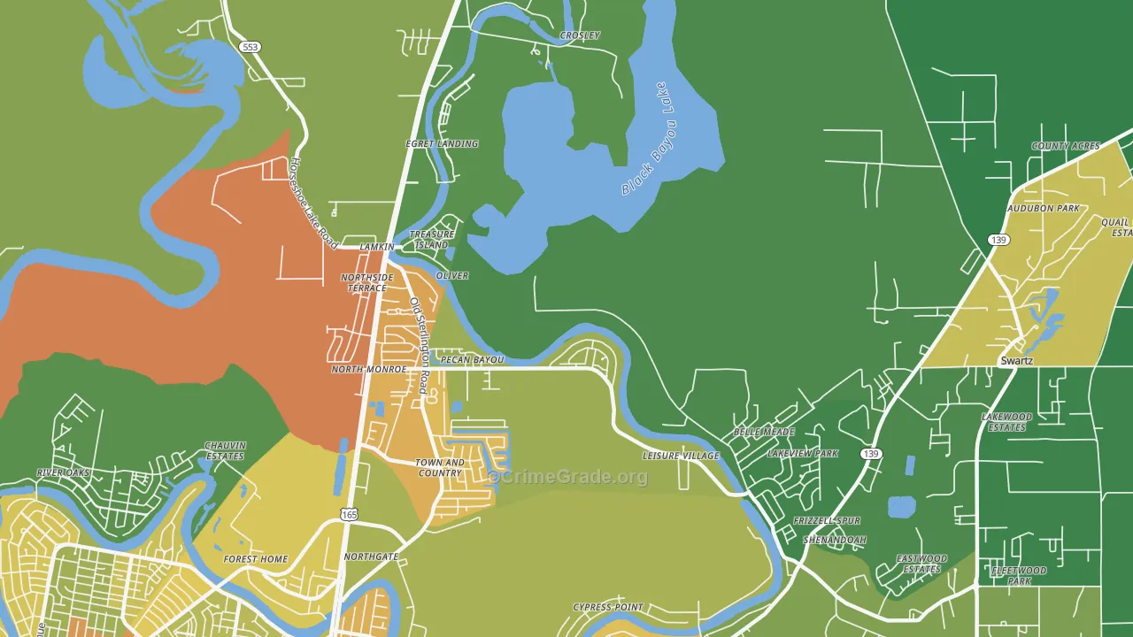 North Monroe, LA Map of Drug-Related Crime Rates