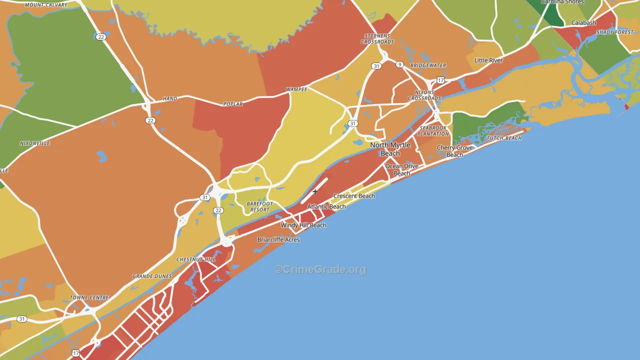 North Myrtle Beach, SC Map of Drug-Related Crime Rates