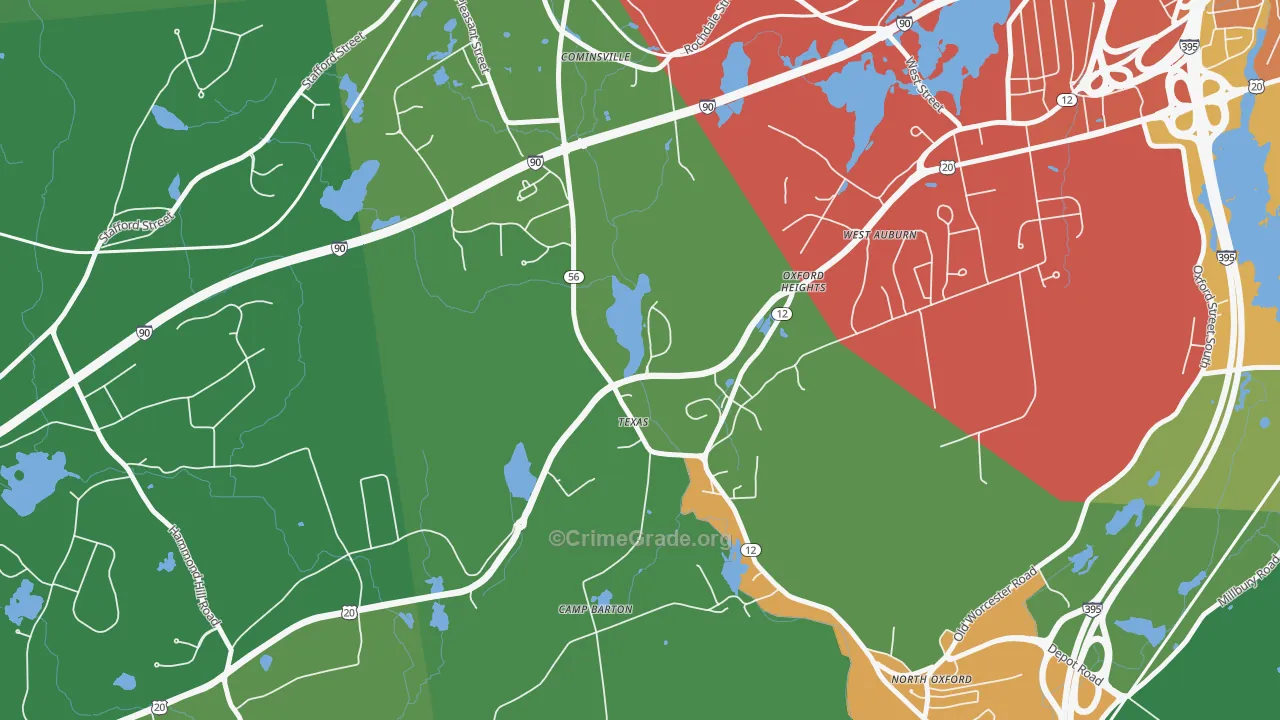 North Oxford, MA Map of Drug-Related Crime Rates