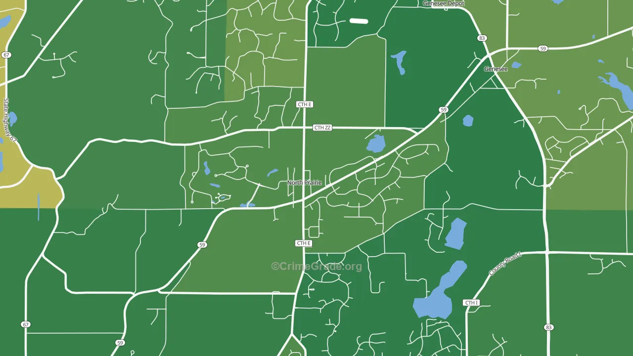 North Prairie, WI Map of Drug-Related Crime Rates
