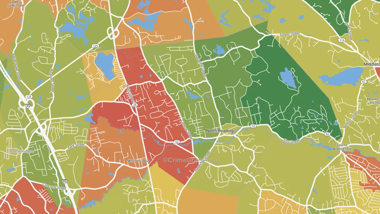 North Reading, MA Map of Drug-Related Crime Rates