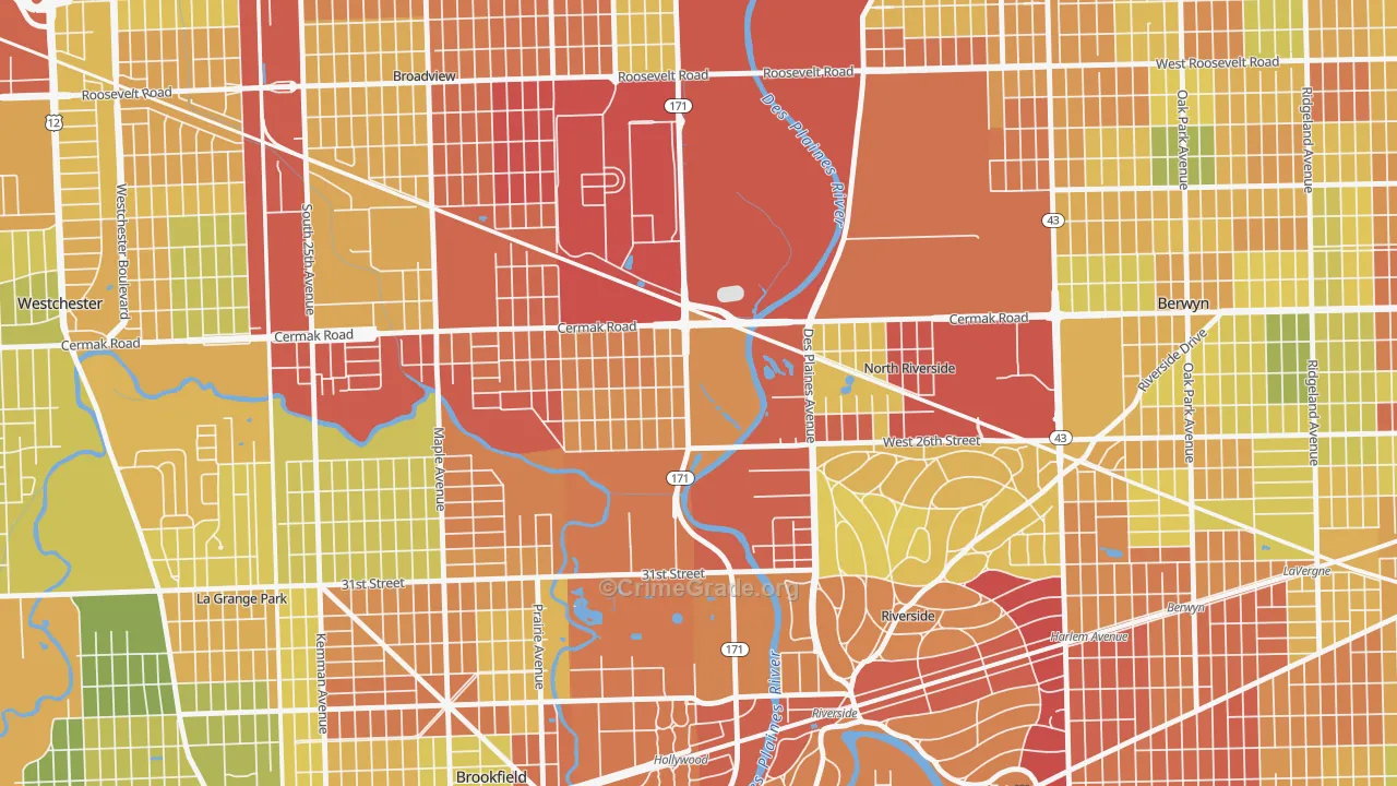 North Riverside, IL Map of Drug-Related Crime Rates