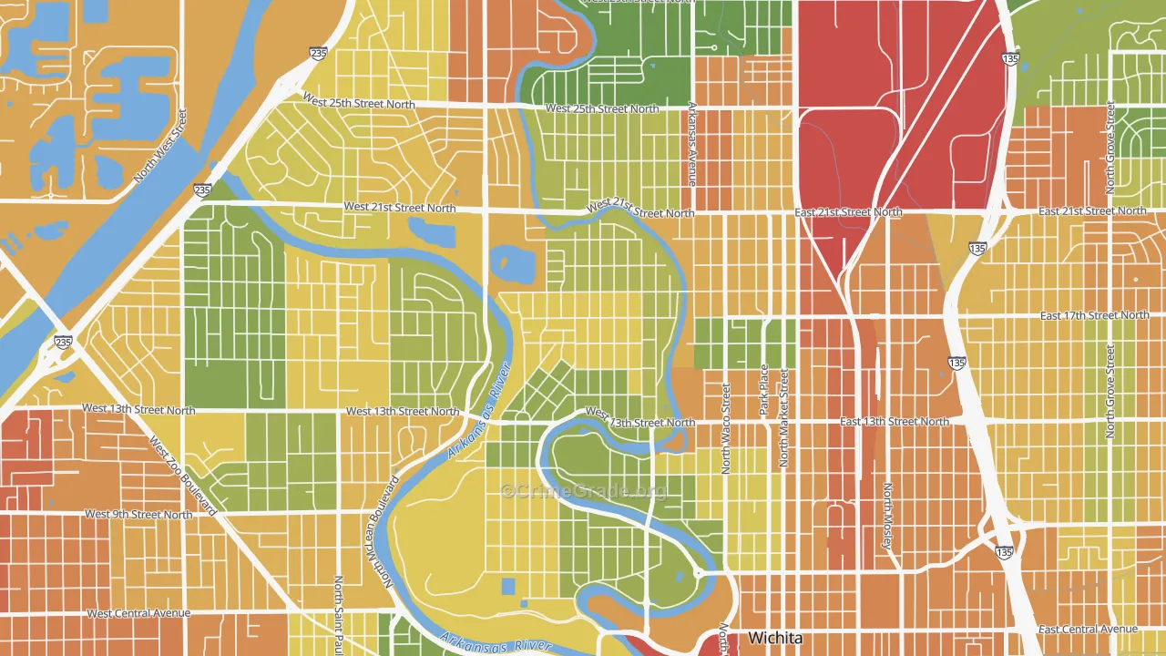 North Riverside, Wichita, KS Map of Drug-Related Crime Rates