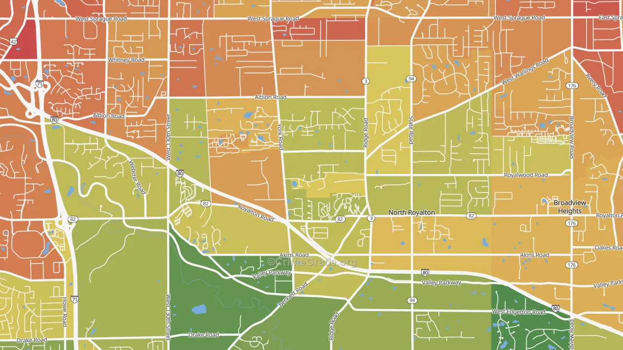 North Royalton, OH Map of Drug-Related Crime Rates