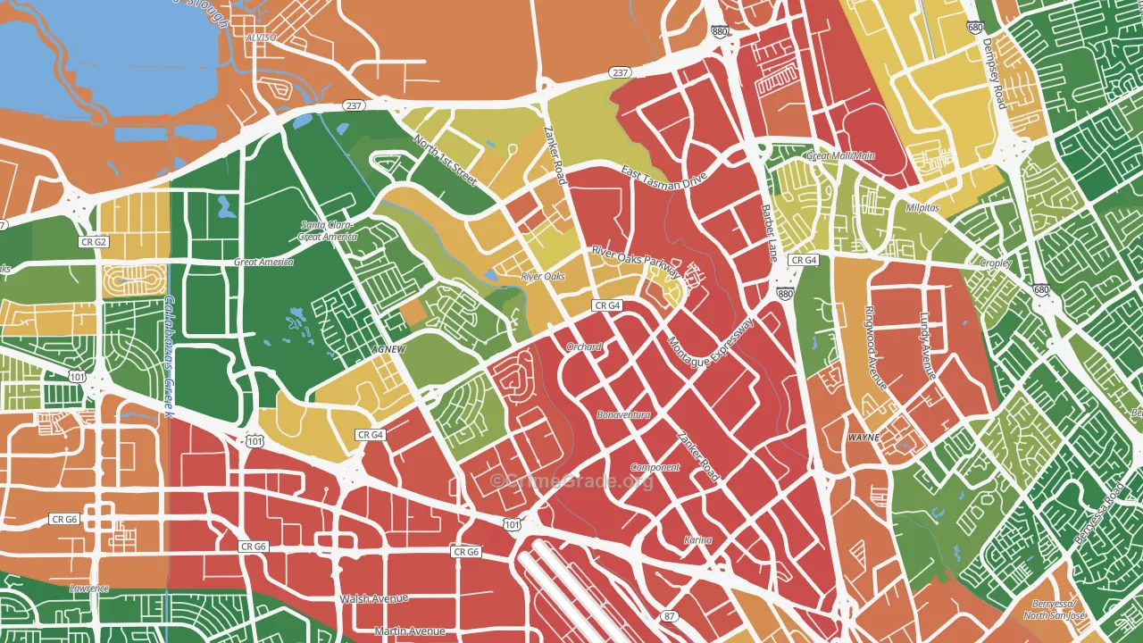 North San Jose, San Jose, CA Map of Drug-Related Crime Rates