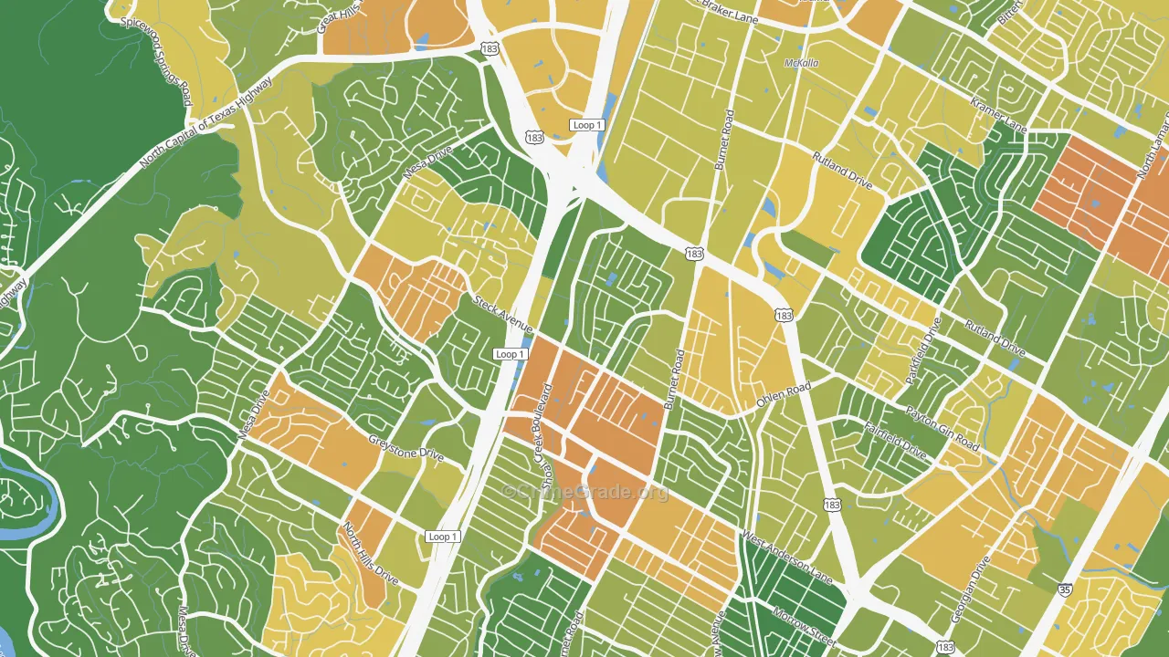 North Shoal Creek, Austin, TX Map of Drug-Related Crime Rates