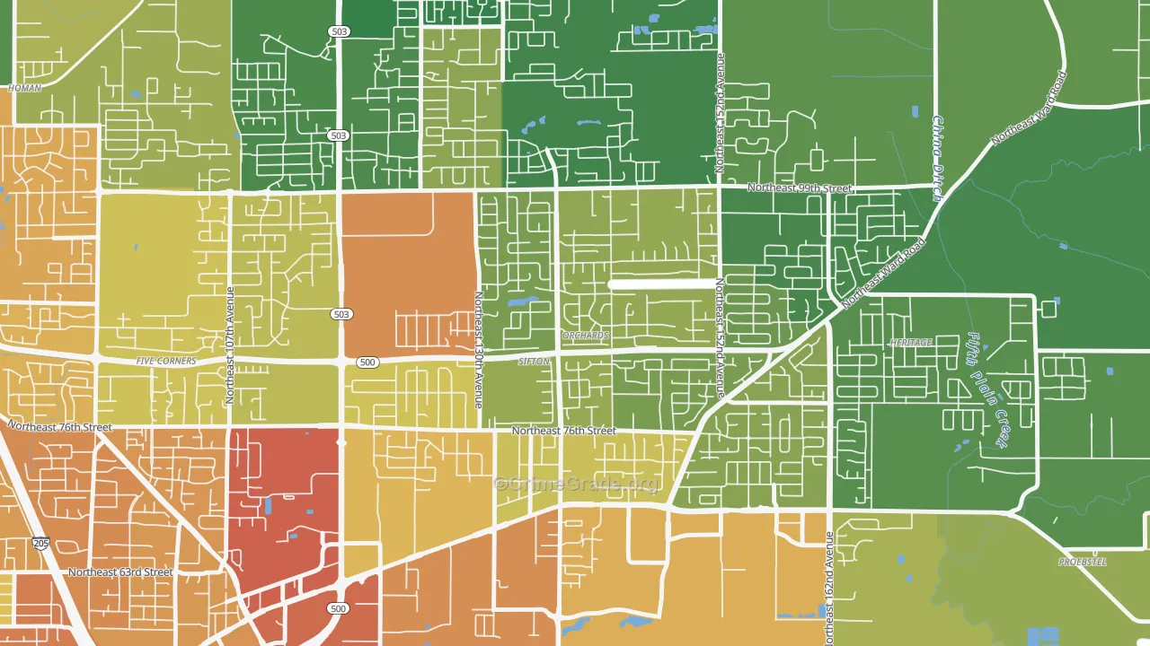 North Sifton-Orchards Area, Orchards, WA Map of Drug-Related Crime Rates