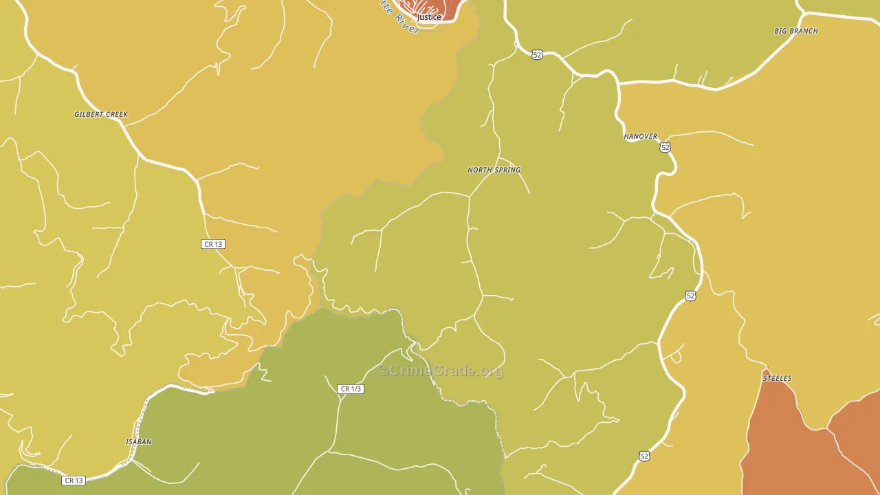 North Spring, WV Map of Drug-Related Crime Rates