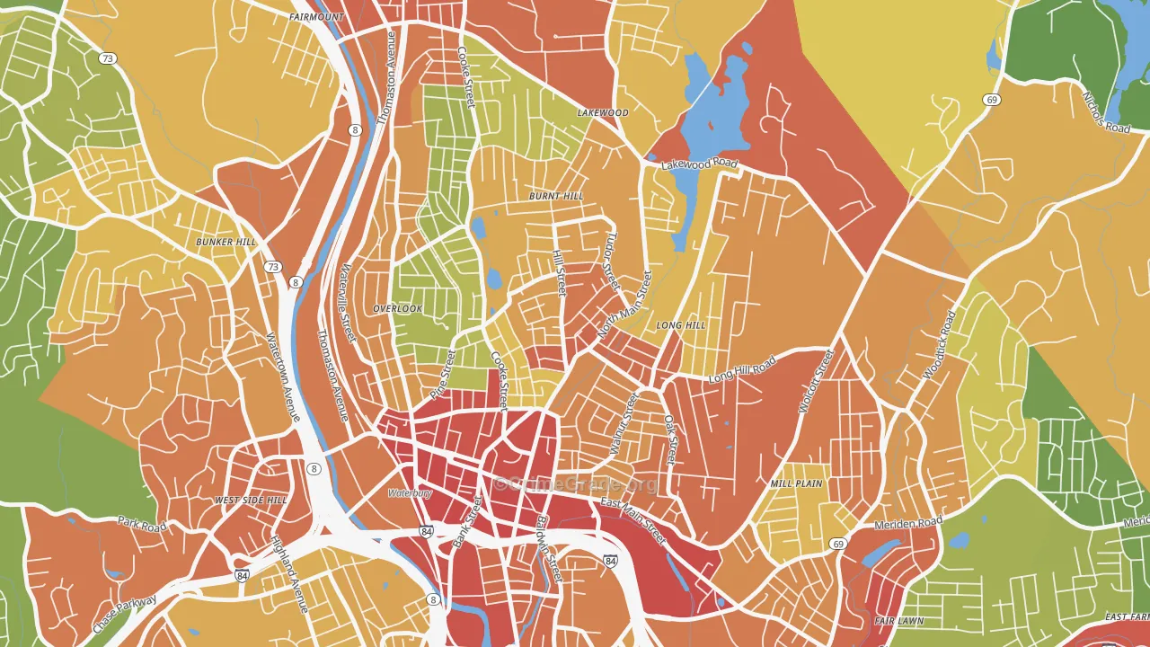 North Square, Waterbury, CT Map of Drug-Related Crime Rates