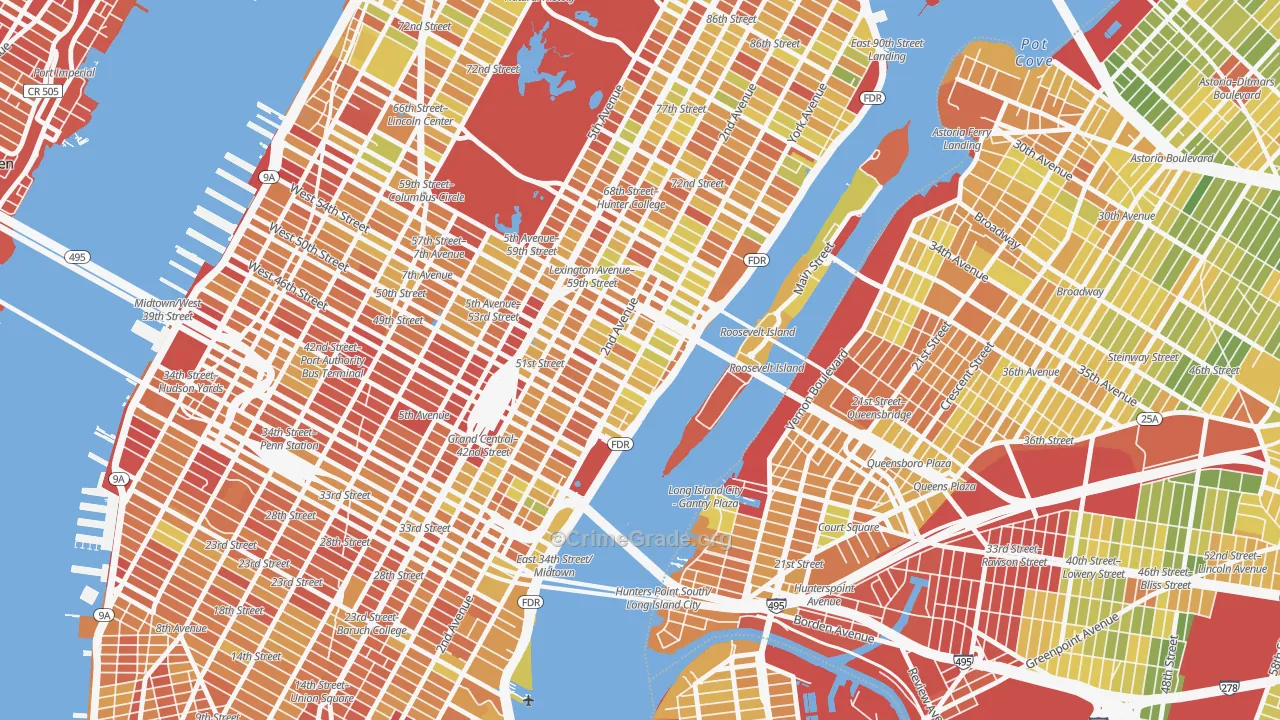 North Sutton Area, Manhattan, NY Map of Drug-Related Crime Rates