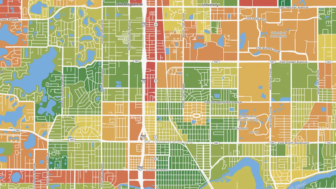 North Tampa, Tampa, FL Map of Drug-Related Crime Rates