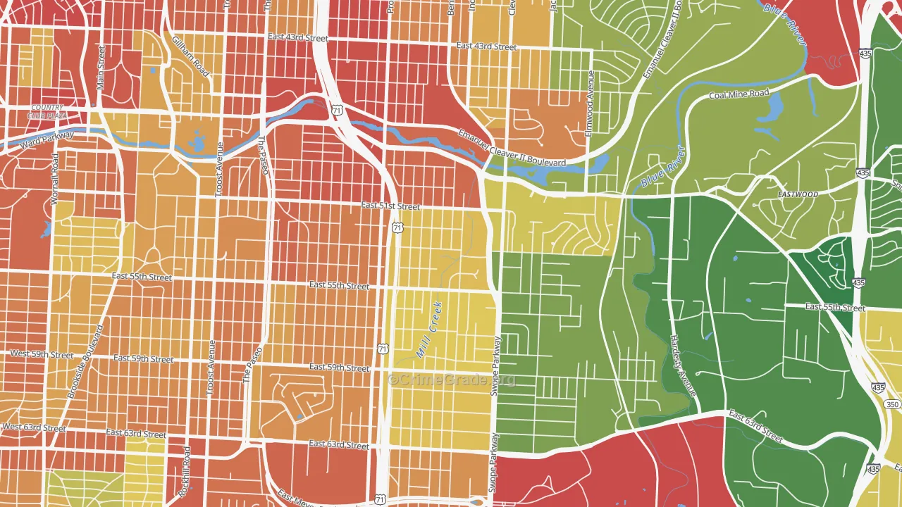 North Town Fork Creek, Kansas City, MO Map of Drug-Related Crime Rates