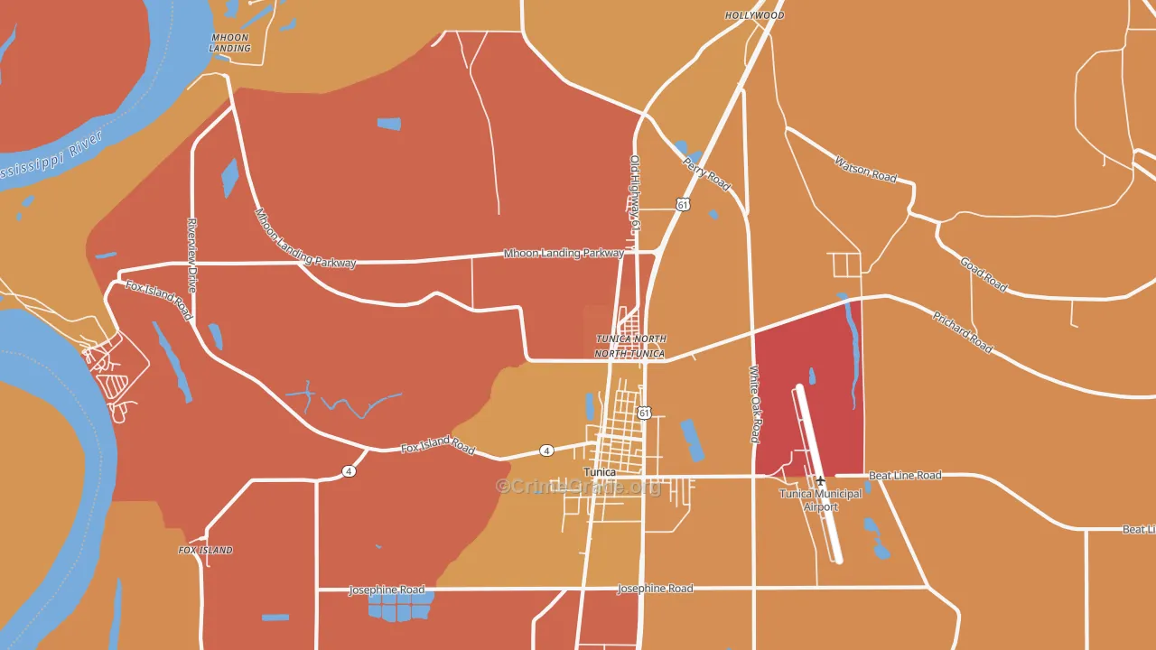 North Tunica, MS Map of Drug-Related Crime Rates