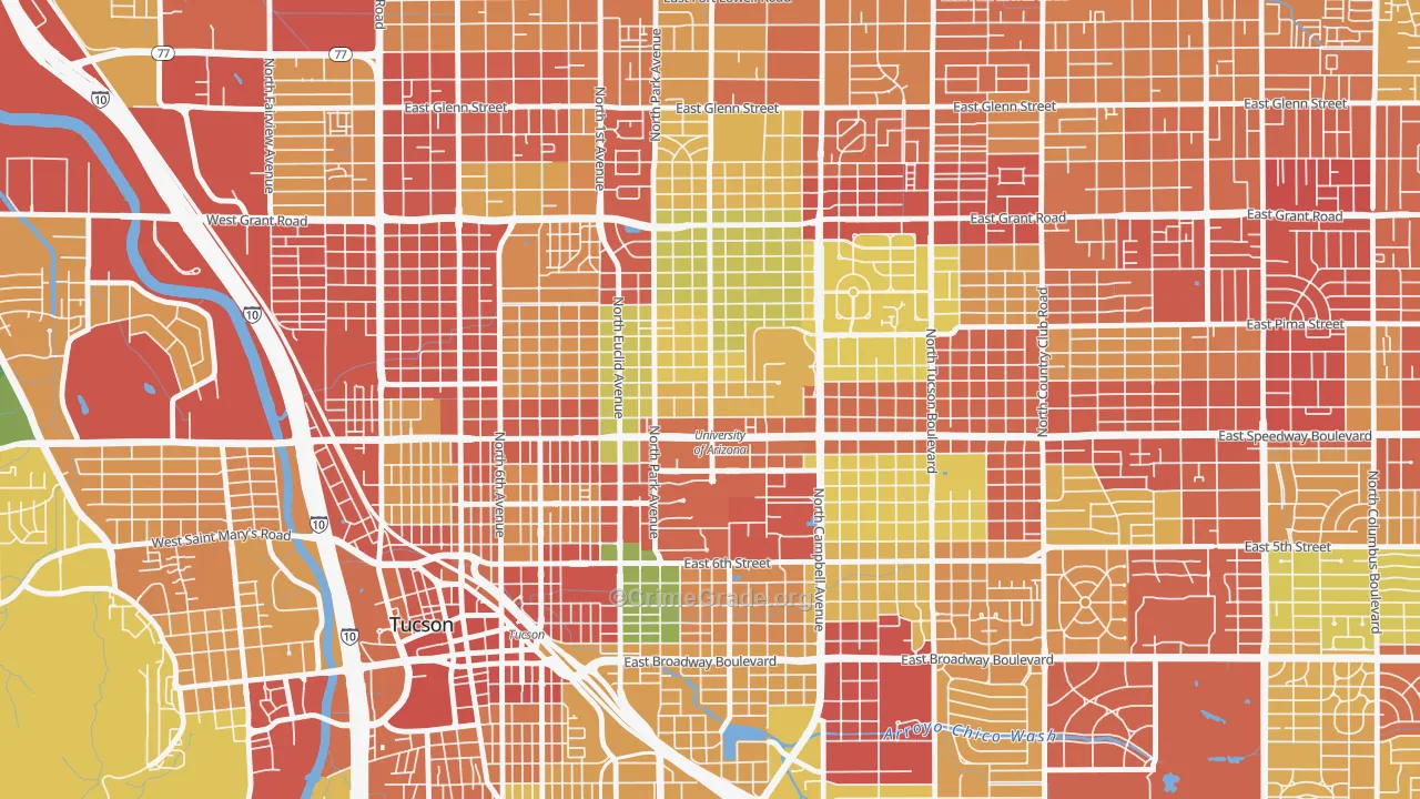 North University, Tucson, AZ Map of Drug-Related Crime Rates