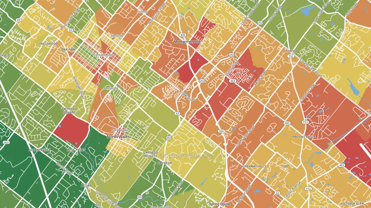North Wales, PA Map of Drug-Related Crime Rates