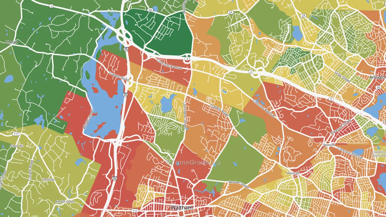 North Waltham, Waltham, MA Map of Drug-Related Crime Rates