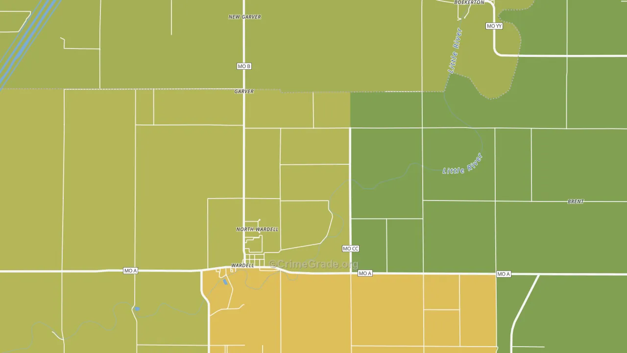 North Wardell, MO Map of Drug-Related Crime Rates