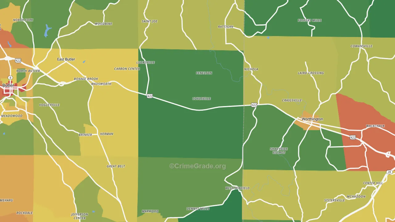 North Washington, PA Map of Drug-Related Crime Rates