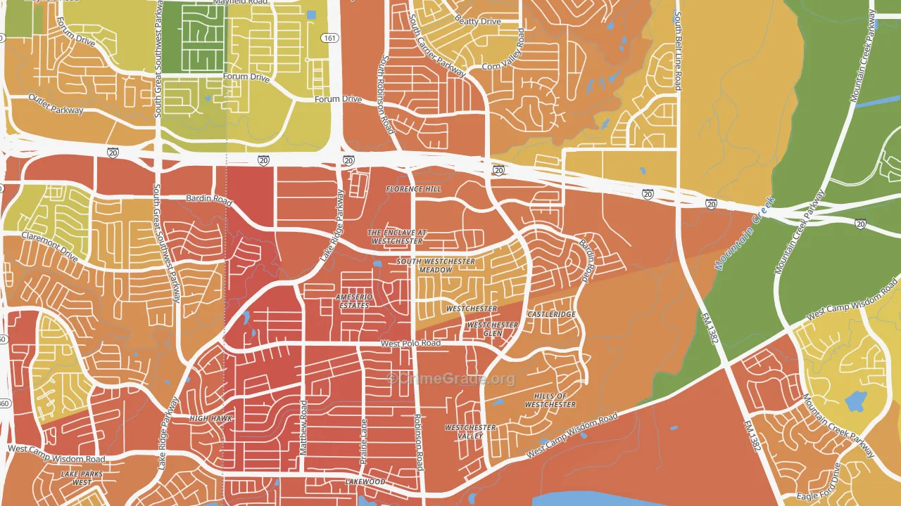 North Westchester Meadows, Grand Prairie, TX Map of Drug-Related Crime Rates