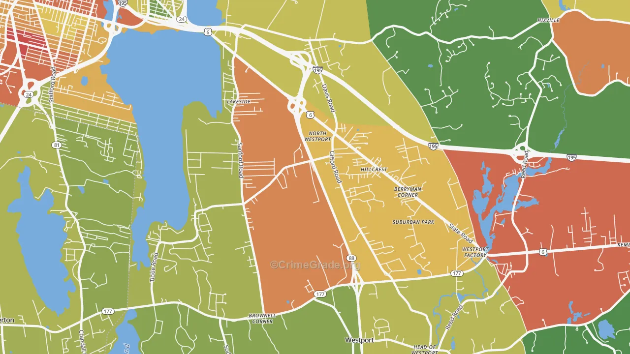 North Westport, MA Map of Drug-Related Crime Rates