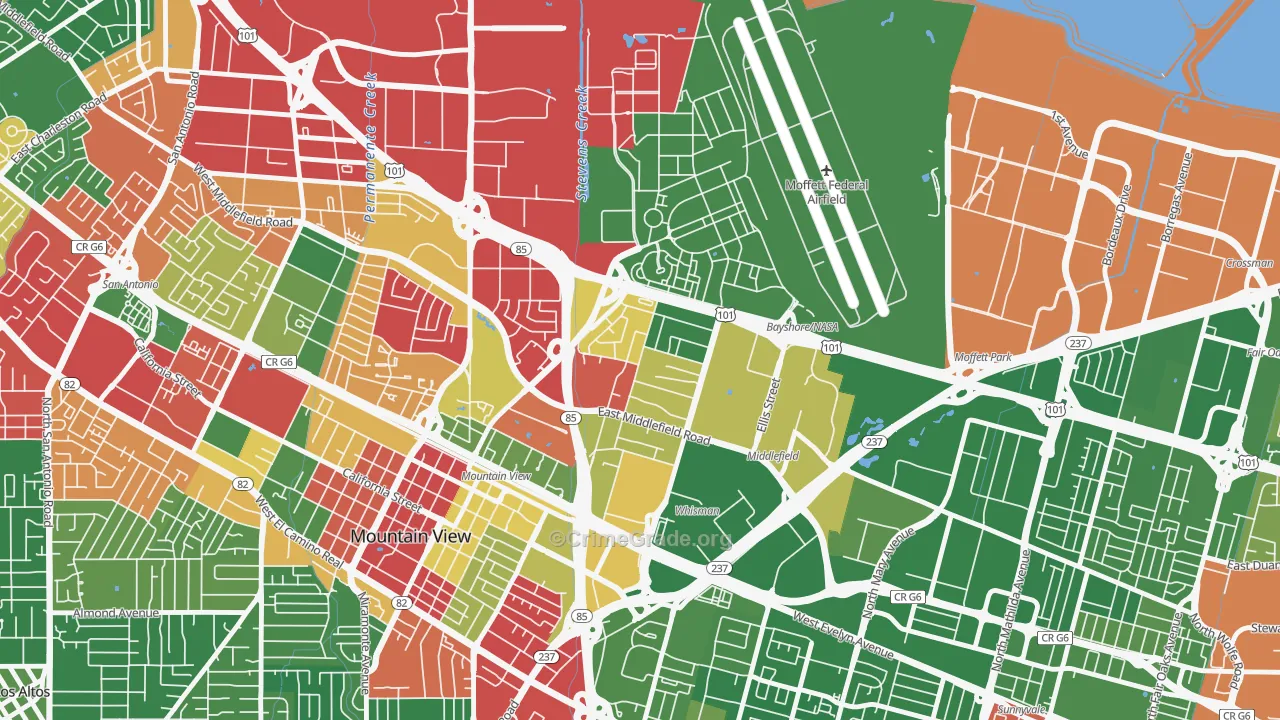 North Whisman, Mountain View, CA Map of Drug-Related Crime Rates