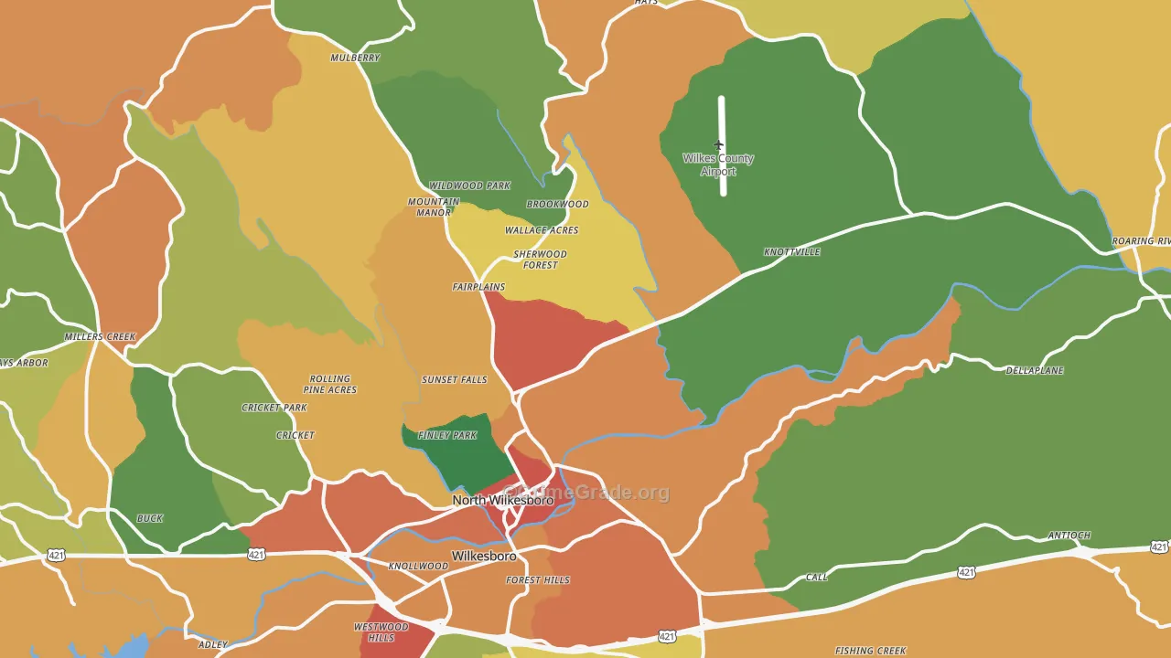 North Wilkesboro, NC Map of Drug-Related Crime Rates