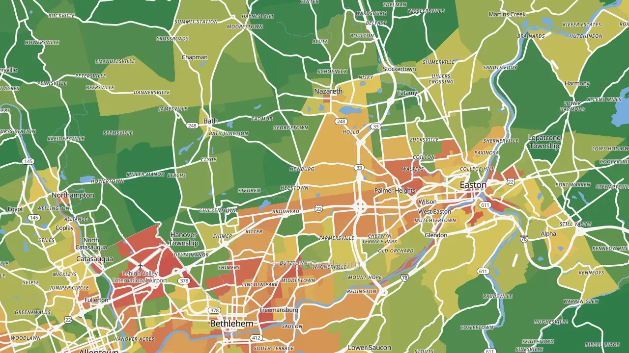 Northampton County, PA Map of Drug-Related Crime Rates