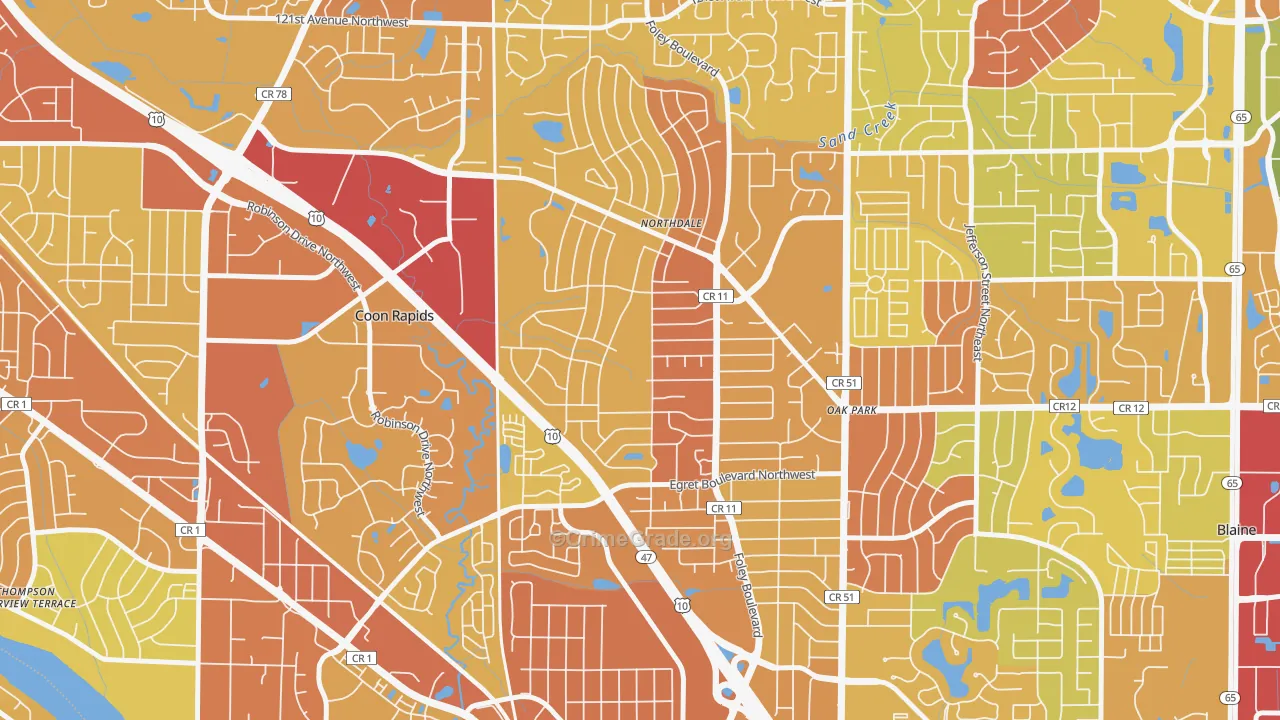 Northdale, Coon Rapids, MN Map of Drug-Related Crime Rates