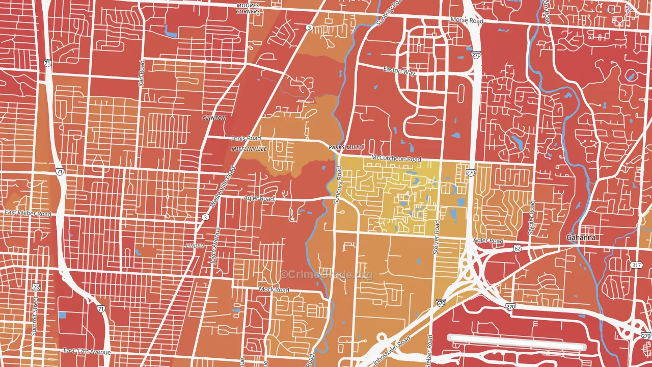 Northeast, Columbus, OH Map of Drug-Related Crime Rates