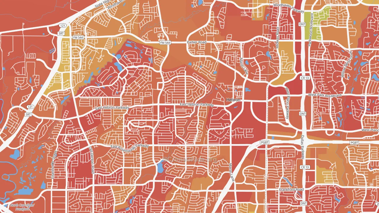 Northeast Dallas, Carrollton, TX Map of Drug-Related Crime Rates