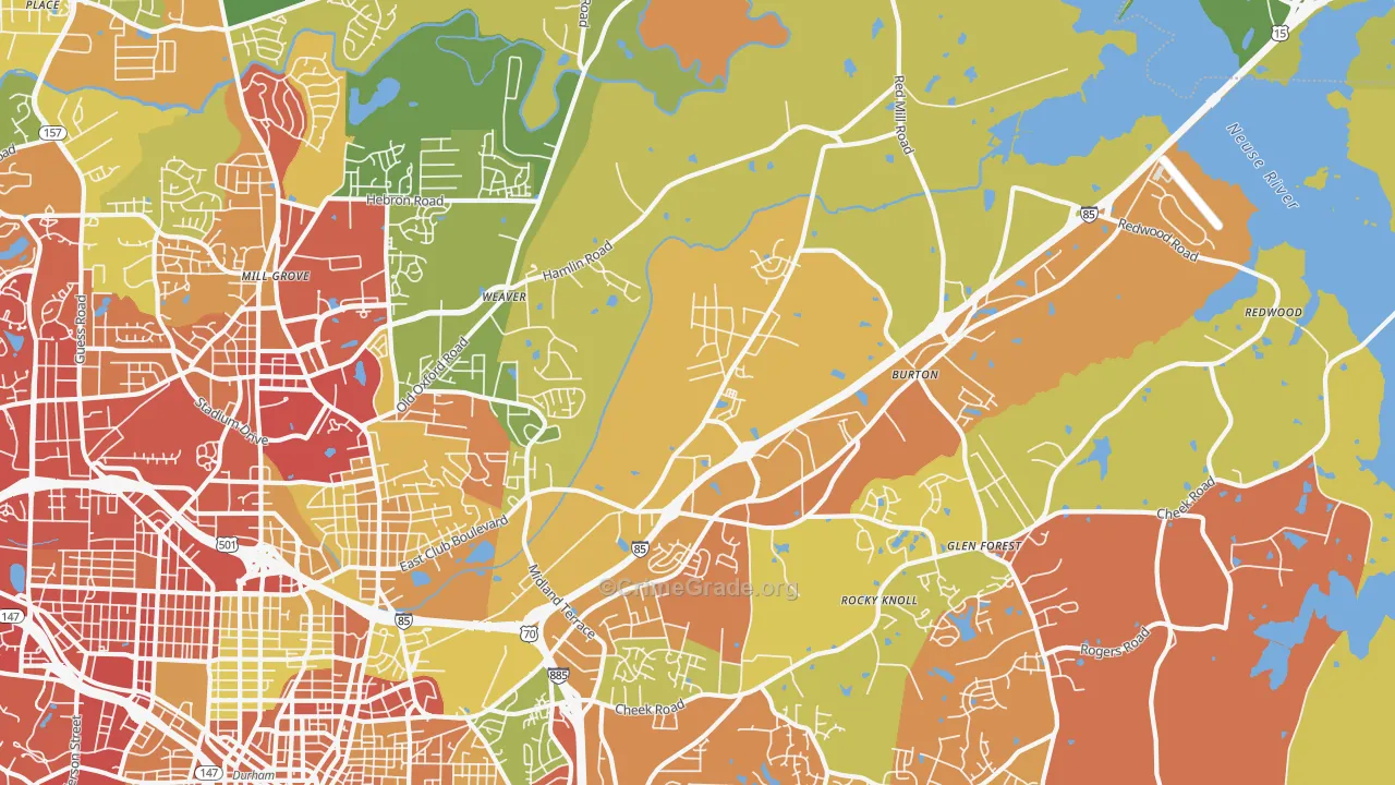 Northeast Durham, Durham, NC Map of Drug-Related Crime Rates