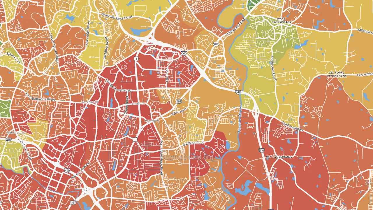 Northeast Raleigh, Raleigh, NC Map of Drug-Related Crime Rates