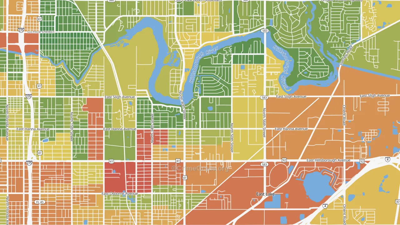 Northeast, Tampa, FL Map of Drug-Related Crime Rates