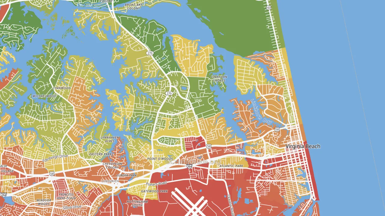 Northeast, Virginia Beach, VA Map of Drug-Related Crime Rates