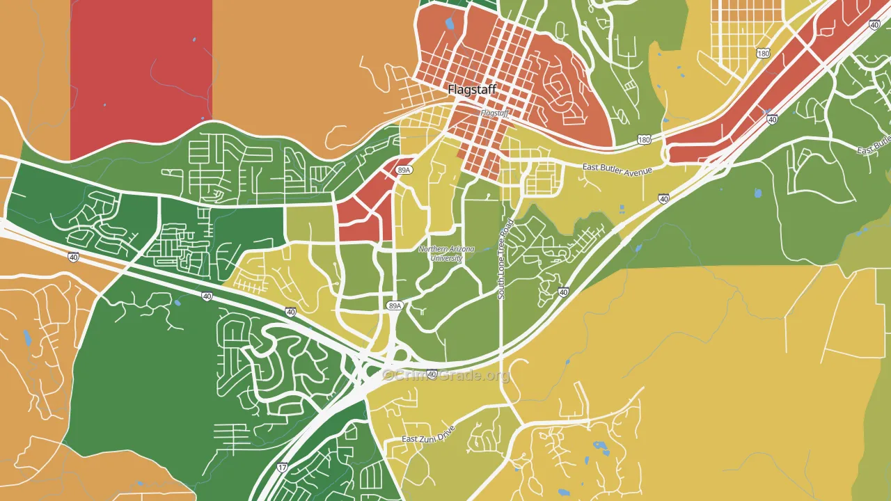 Northern Arizona University, Flagstaff, AZ Map of Drug-Related Crime Rates