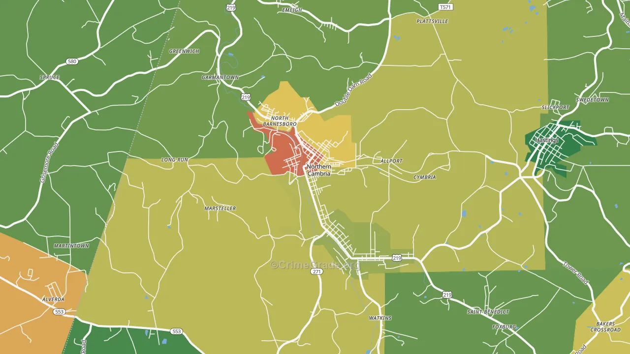 Northern Cambria, PA Map of Drug-Related Crime Rates