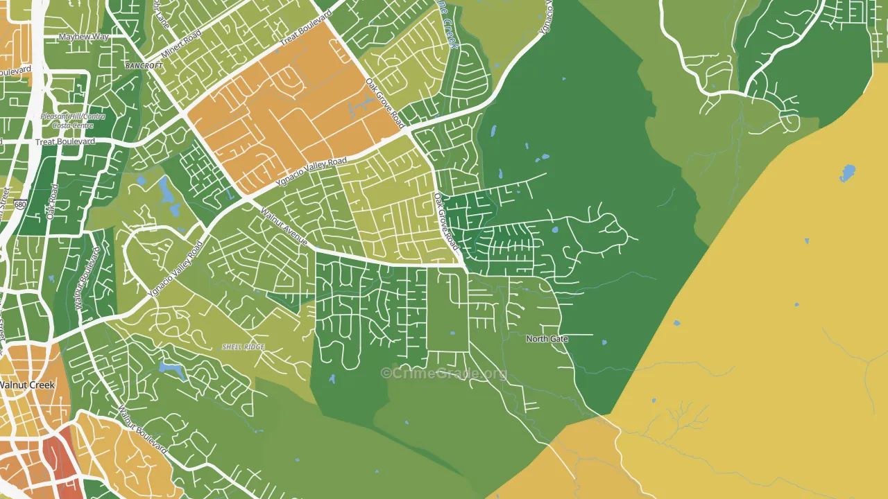 Northgate Area, Walnut Creek, CA Map of Drug-Related Crime Rates