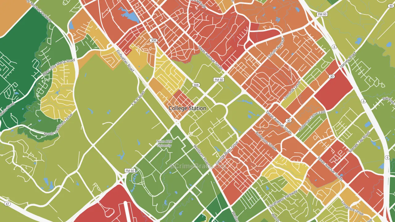 Northgate, College Station, TX Map of Drug-Related Crime Rates
